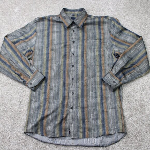 Haupt Shirt Mens 16 1/2, 41/42, Large Gray/Brown Striped Long Sleeve Button Up - Picture 2 of 12